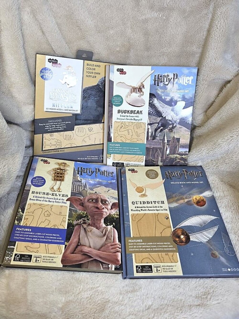 x4 Harry Potter Incredi Builds 3D Wooden Puzzles Dobby Niffler Snitch MINT #F